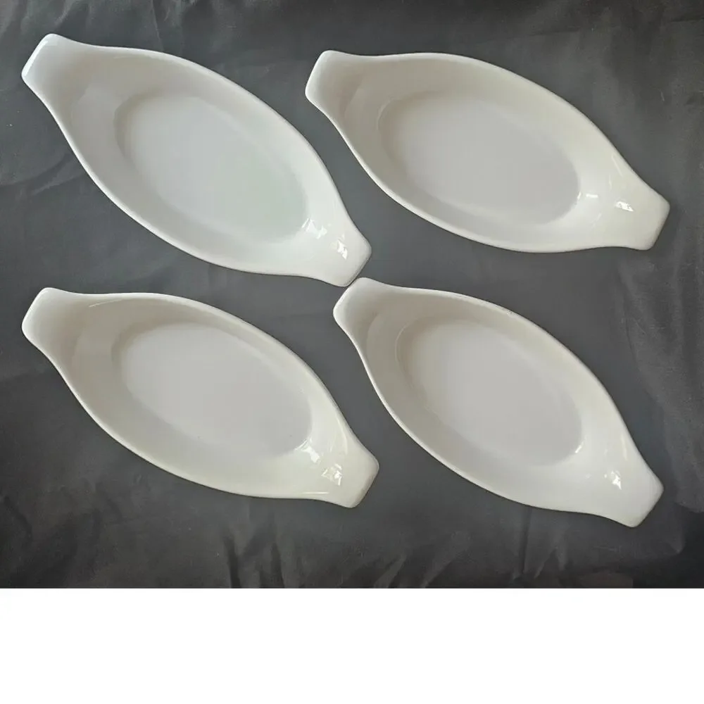 Nesting White Ceramic Oval Personal Mini Baker Dishes Set of 4 Oven Safe